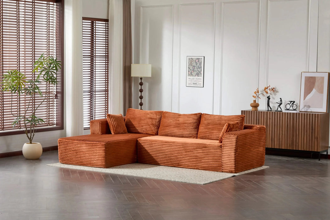Compression Sectional Couch with Comfy Chaise, Boneless L Shape Sofa with Deep Seat, Minimalist Modular Couches Sleeper for Living Room Bedroom Apartment Lounge,corduroy,Brown Default -DTYStore