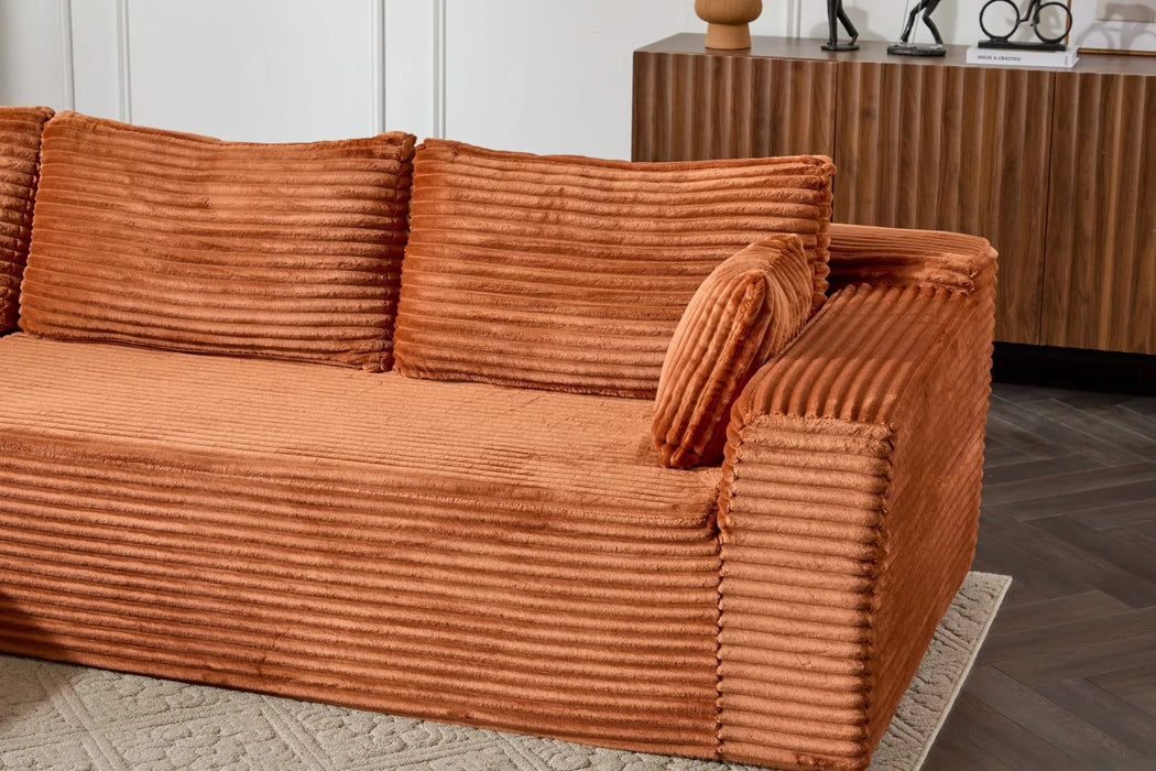 Compression Sectional Couch with Comfy Chaise, Boneless L Shape Sofa with Deep Seat, Minimalist Modular Couches Sleeper for Living Room Bedroom Apartment Lounge,corduroy,Brown Default -DTYStore