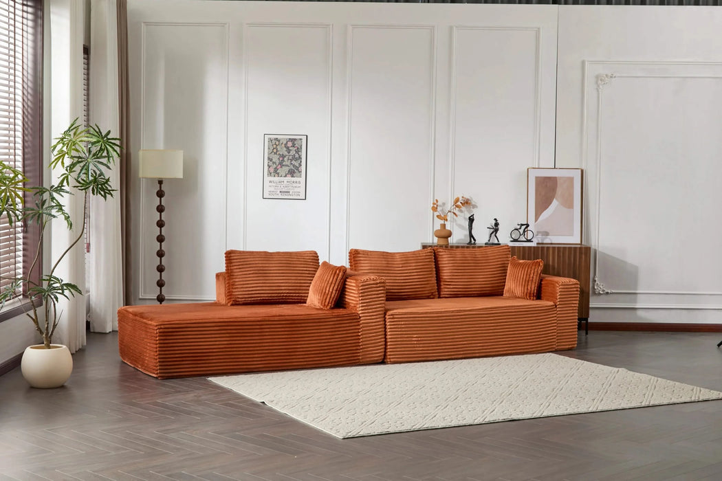 Compression Sectional Couch with Comfy Chaise, Boneless L Shape Sofa with Deep Seat, Minimalist Modular Couches Sleeper for Living Room Bedroom Apartment Lounge,corduroy,Brown Default -DTYStore