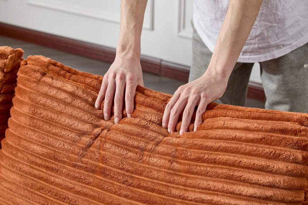 Compression Sectional Couch with Comfy Chaise, Boneless L Shape Sofa with Deep Seat, Minimalist Modular Couches Sleeper for Living Room Bedroom Apartment Lounge,corduroy,Brown Default -DTYStore