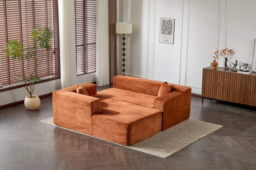 Compression Sectional Couch with Comfy Chaise, Boneless L Shape Sofa with Deep Seat, Minimalist Modular Couches Sleeper for Living Room Bedroom Apartment Lounge,corduroy,Brown Default -DTYStore