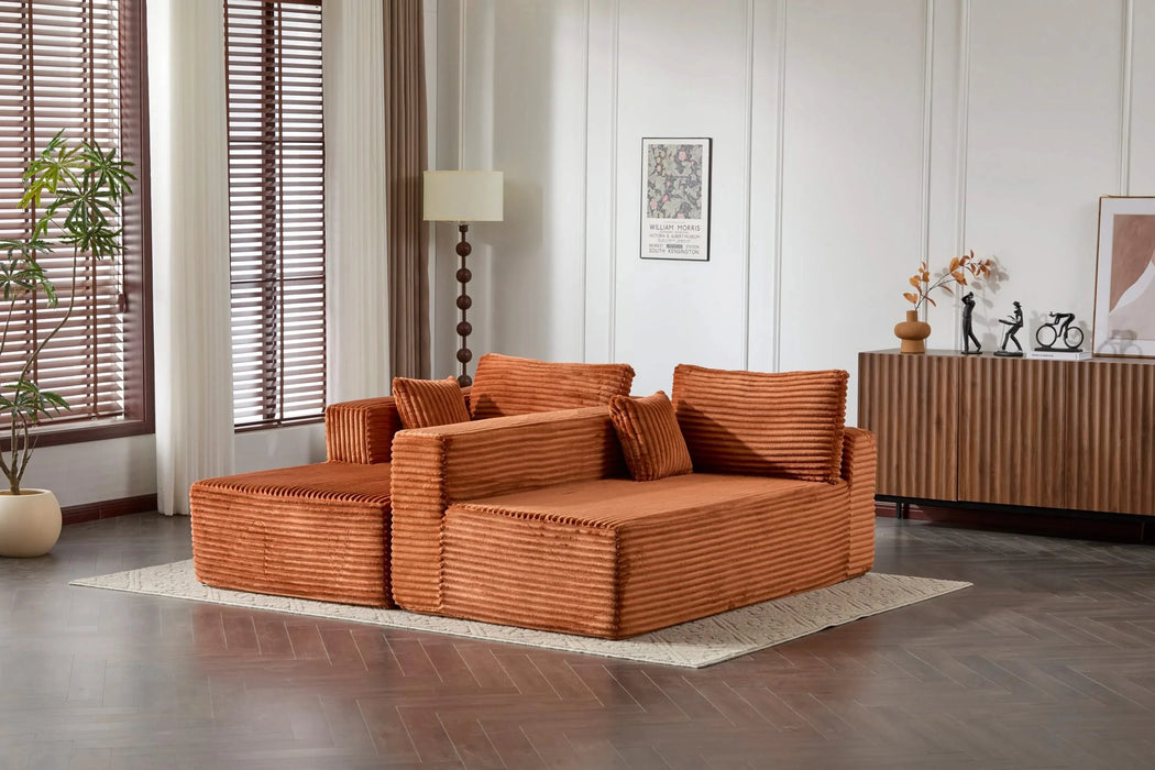 Compression Sectional Couch with Comfy Chaise, Boneless L Shape Sofa with Deep Seat, Minimalist Modular Couches Sleeper for Living Room Bedroom Apartment Lounge,corduroy,Brown Default -DTYStore