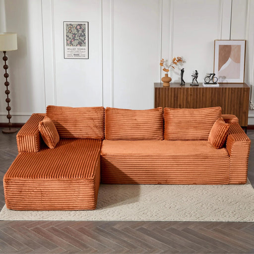 Compression Sectional Couch with Comfy Chaise, Boneless L Shape Sofa with Deep Seat, Minimalist Modular Couches Sleeper for Living Room Bedroom Apartment Lounge,corduroy,Brown Default -DTYStore