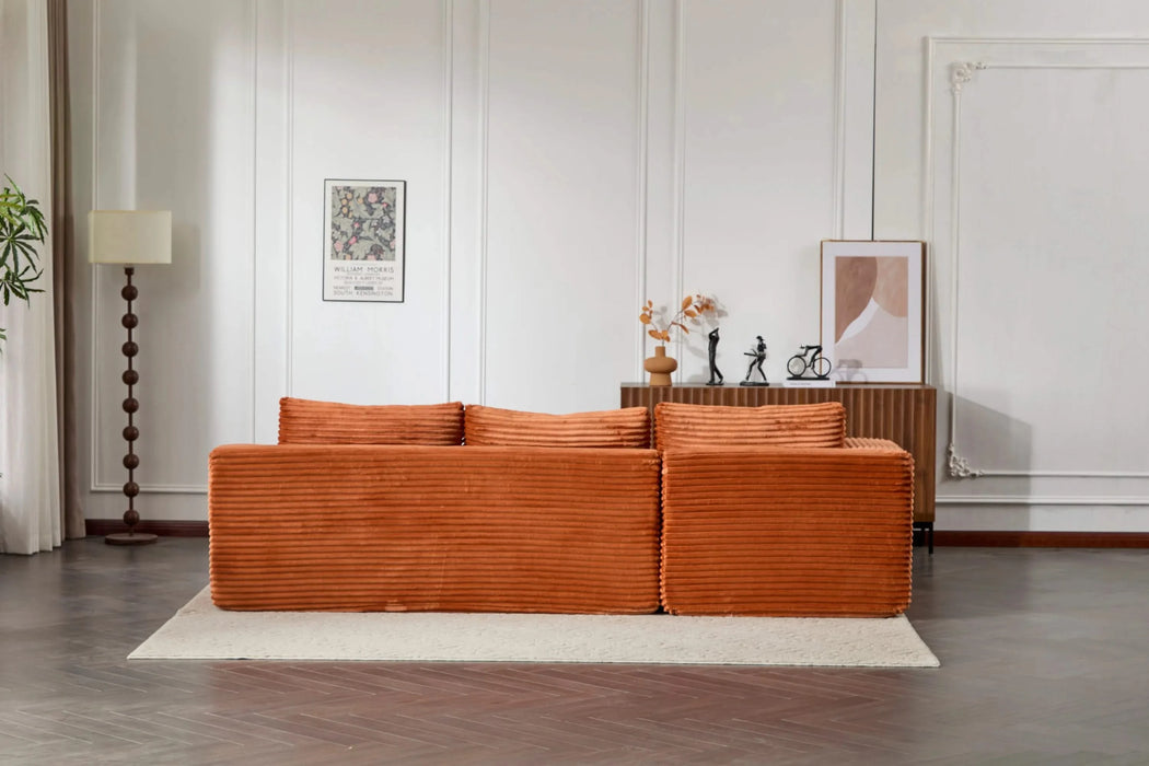 Compression Sectional Couch with Comfy Chaise, Boneless L Shape Sofa with Deep Seat, Minimalist Modular Couches Sleeper for Living Room Bedroom Apartment Lounge,corduroy,Brown Default -DTYStore