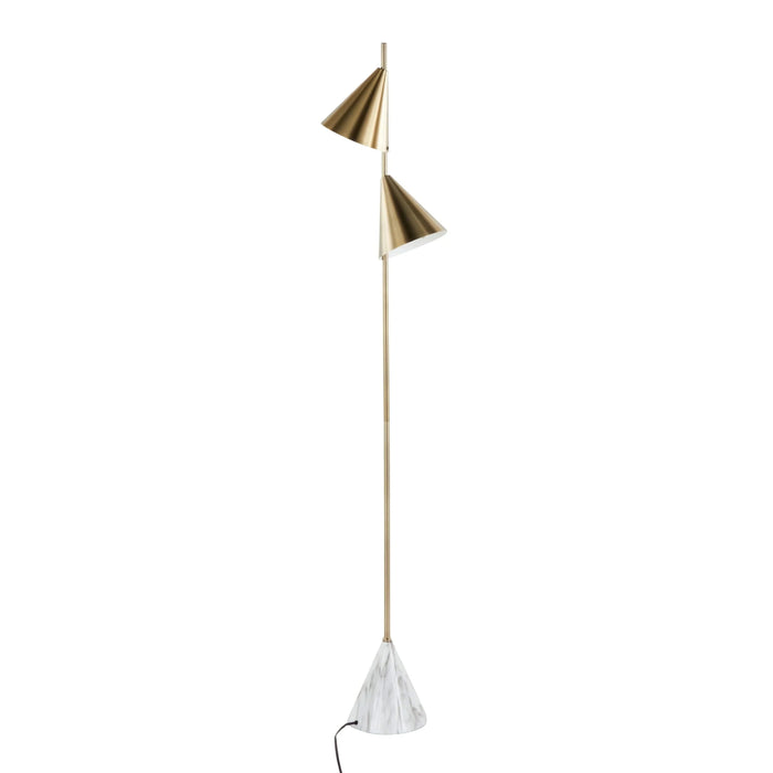 Cone 65' Glam Metal Floor Lamp in Brushed Gold Metal with White Faux Marble Metal Base by LumiSource Default -DTYStore