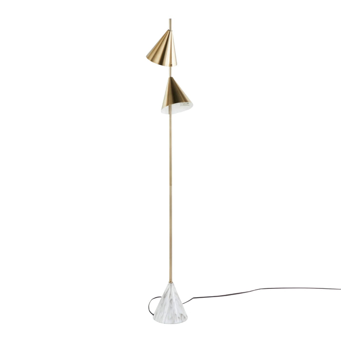 Cone 65' Glam Metal Floor Lamp in Brushed Gold Metal with White Faux Marble Metal Base by LumiSource Default -DTYStore