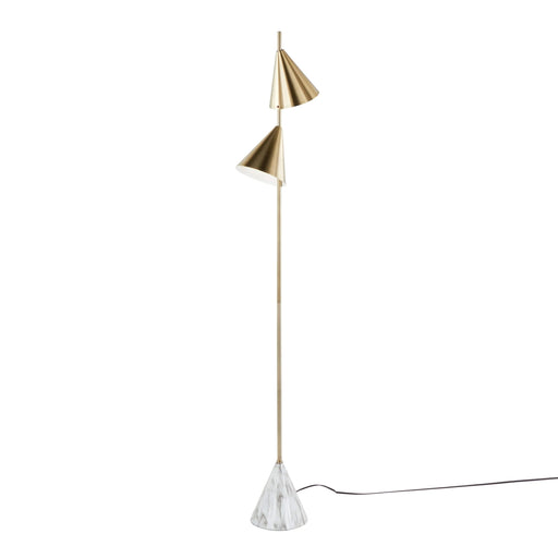 Cone 65' Glam Metal Floor Lamp in Brushed Gold Metal with White Faux Marble Metal Base by LumiSource Default -DTYStore