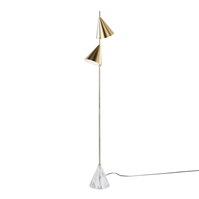 Cone 65' Glam Metal Floor Lamp in Brushed Gold Metal with White Faux Marble Metal Base by LumiSource Default -DTYStore