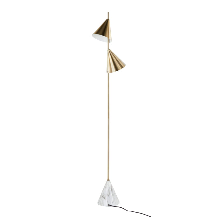 Cone 65' Glam Metal Floor Lamp in Brushed Gold Metal with White Faux Marble Metal Base by LumiSource Default -DTYStore