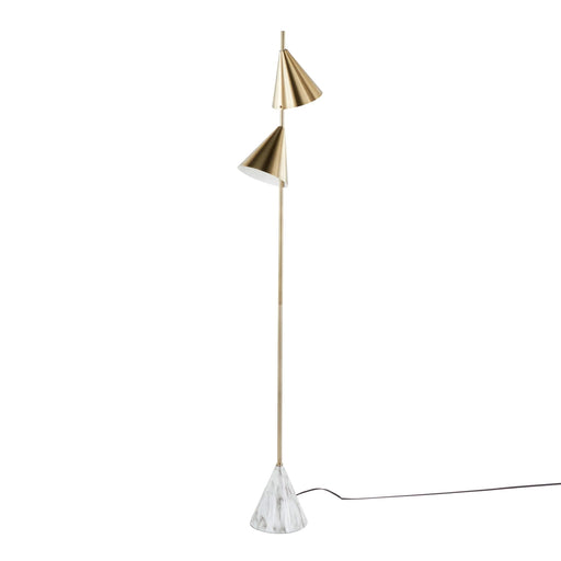Cone 65' Glam Metal Floor Lamp in Brushed Gold Metal with White Faux Marble Metal Base by LumiSource Default -DTYStore