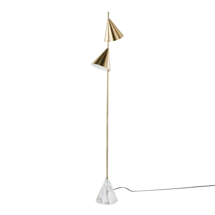 Cone 65' Glam Metal Floor Lamp in Brushed Gold Metal with White Faux Marble Metal Base by LumiSource Default -DTYStore