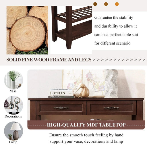 Console Sofa Table with 2 Storage Drawers and 2 Tiers Shelves, Mid-Century Style 42'' Solid Wood Buffet Sideboard for Living Room Furniture Kitchen Dining Room Entryway Hallway, Espresso Default -DTYStore