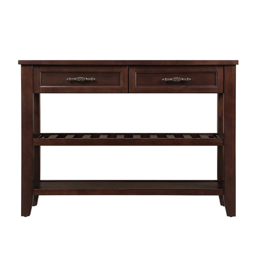 Console Sofa Table with 2 Storage Drawers and 2 Tiers Shelves, Mid-Century Style 42'' Solid Wood Buffet Sideboard for Living Room Furniture Kitchen Dining Room Entryway Hallway, Espresso Default -DTYStore