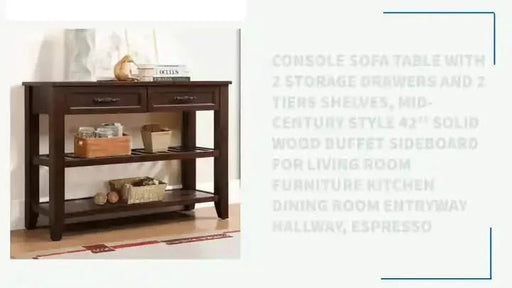 Console Sofa Table with 2 Storage Drawers and 2 Tiers Shelves, Mid-Century Style 42'' Solid Wood Buffet Sideboard for Living Room Furniture Kitchen Dining Room Entryway Hallway, Espresso Default -DTYStore