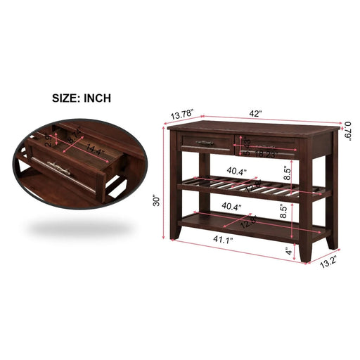 Console Sofa Table with 2 Storage Drawers and 2 Tiers Shelves, Mid-Century Style 42'' Solid Wood Buffet Sideboard for Living Room Furniture Kitchen Dining Room Entryway Hallway, Espresso Default -DTYStore