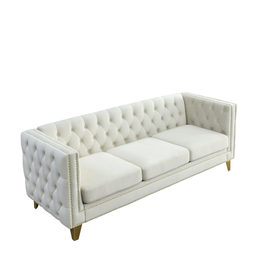 {Contact us for 3D modeling} Velvet Sofa for Living Room,Buttons Tufted Square Arm Couch, Modern Couch Upholstered Button and Metal Legs, Sofa Couch for Bedroom, Beige Velvet(W834S00023) Default -DTYStore