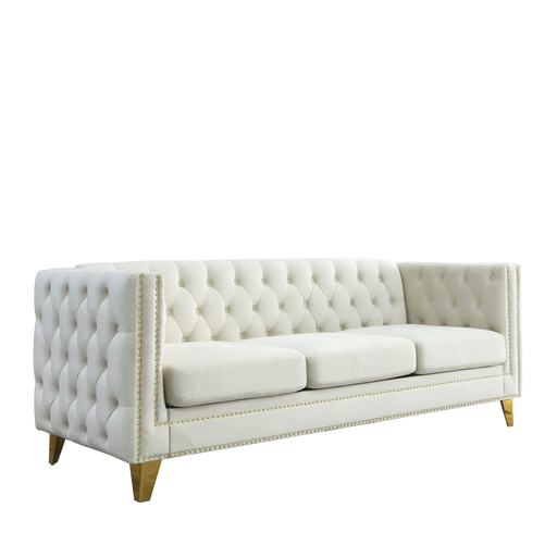 {Contact us for 3D modeling} Velvet Sofa for Living Room,Buttons Tufted Square Arm Couch, Modern Couch Upholstered Button and Metal Legs, Sofa Couch for Bedroom, Beige Velvet(W834S00023) Default -DTYStore