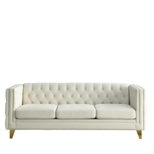 {Contact us for 3D modeling} Velvet Sofa for Living Room,Buttons Tufted Square Arm Couch, Modern Couch Upholstered Button and Metal Legs, Sofa Couch for Bedroom, Beige Velvet(W834S00023) Default -DTYStore