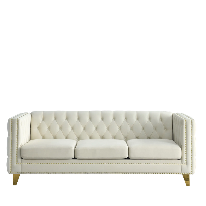 {Contact us for 3D modeling} Velvet Sofa for Living Room,Buttons Tufted Square Arm Couch, Modern Couch Upholstered Button and Metal Legs, Sofa Couch for Bedroom, Beige Velvet(W834S00023) Default -DTYStore