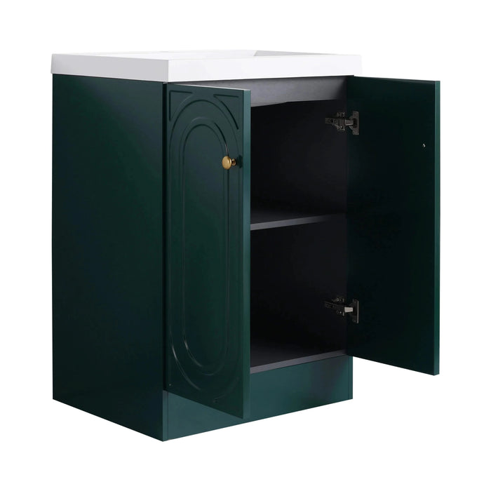 Contemporary 24' Freestanding Bathroom Vanity with White Resin Sink & Soft-Close Doors in Dark Green Plywood Default -DTYStore