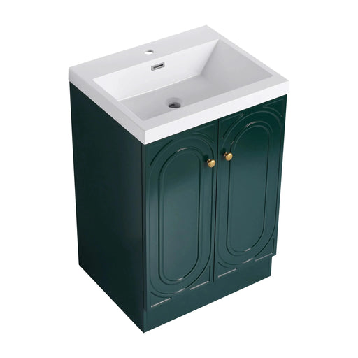 Contemporary 24' Freestanding Bathroom Vanity with White Resin Sink & Soft-Close Doors in Dark Green Plywood Default -DTYStore