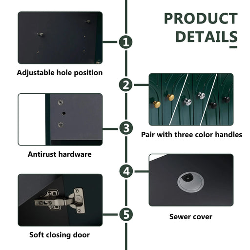 Contemporary 24' Freestanding Bathroom Vanity with White Resin Sink & Soft-Close Doors in Dark Green Plywood Default -DTYStore