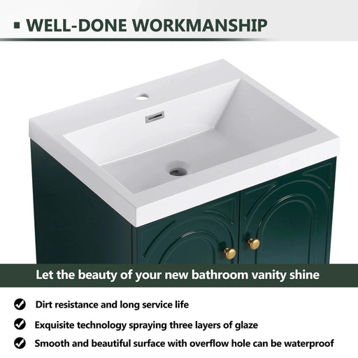 Contemporary 24' Freestanding Bathroom Vanity with White Resin Sink & Soft-Close Doors in Dark Green Plywood Default -DTYStore