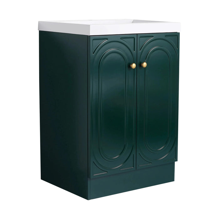 Contemporary 24' Freestanding Bathroom Vanity with White Resin Sink & Soft-Close Doors in Dark Green Plywood Default -DTYStore