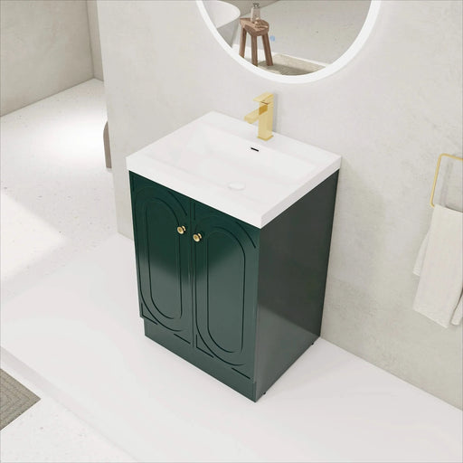 Contemporary 24' Freestanding Bathroom Vanity with White Resin Sink & Soft-Close Doors in Dark Green Plywood Default -DTYStore