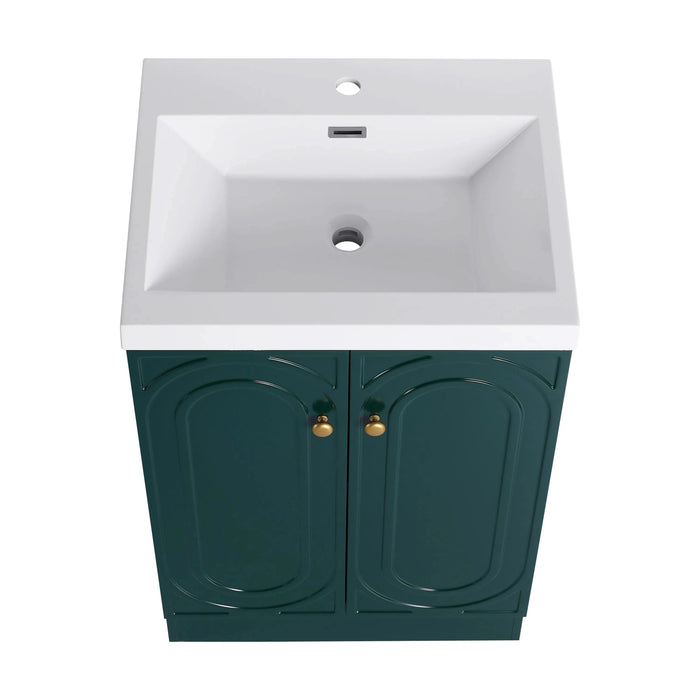 Contemporary 24' Freestanding Bathroom Vanity with White Resin Sink & Soft-Close Doors in Dark Green Plywood Default -DTYStore