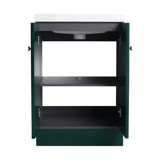 Contemporary 24' Freestanding Bathroom Vanity with White Resin Sink & Soft-Close Doors in Dark Green Plywood Default -DTYStore