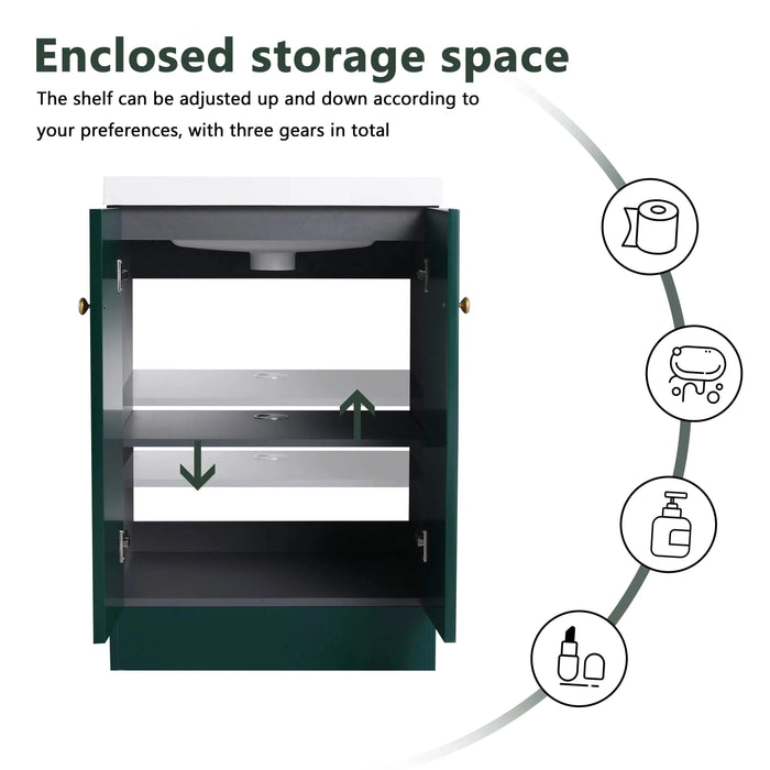 Contemporary 24' Freestanding Bathroom Vanity with White Resin Sink & Soft-Close Doors in Dark Green Plywood Default -DTYStore