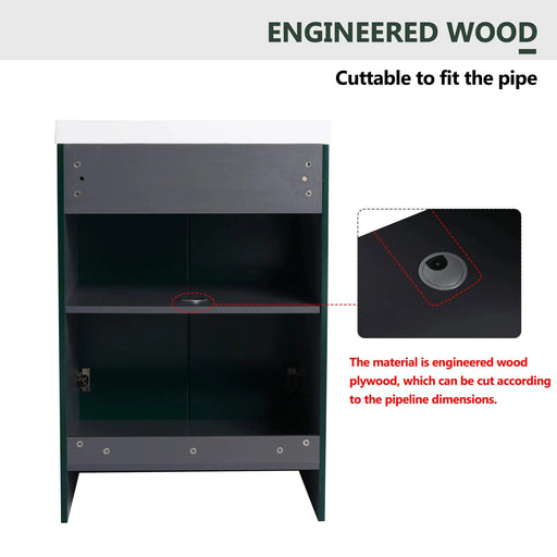 Contemporary 24' Freestanding Bathroom Vanity with White Resin Sink & Soft-Close Doors in Dark Green Plywood Default -DTYStore