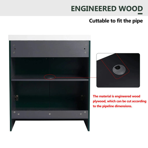 Contemporary 30' Freestanding Bathroom Vanity with White Resin Sink & Soft-Close Cabinet Doors, Dark Green Plywood Default -DTYStore