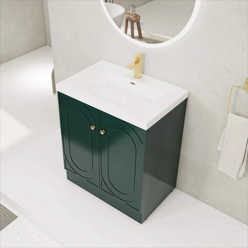 Contemporary 30' Freestanding Bathroom Vanity with White Resin Sink & Soft-Close Cabinet Doors, Dark Green Plywood Default -DTYStore