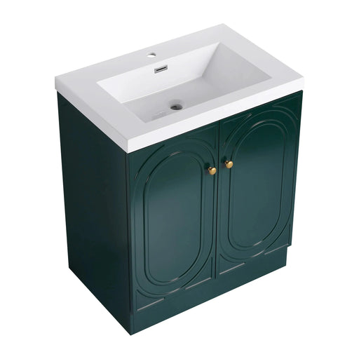 Contemporary 30' Freestanding Bathroom Vanity with White Resin Sink & Soft-Close Cabinet Doors, Dark Green Plywood Default -DTYStore