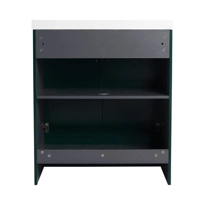 Contemporary 30' Freestanding Bathroom Vanity with White Resin Sink & Soft-Close Cabinet Doors, Dark Green Plywood Default -DTYStore