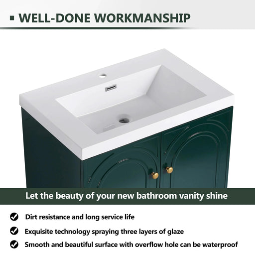 Contemporary 30' Freestanding Bathroom Vanity with White Resin Sink & Soft-Close Cabinet Doors, Dark Green Plywood Default -DTYStore