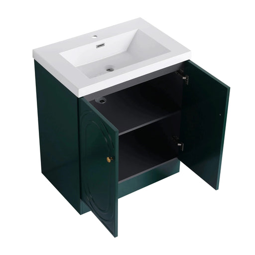 Contemporary 30' Freestanding Bathroom Vanity with White Resin Sink & Soft-Close Cabinet Doors, Dark Green Plywood Default -DTYStore