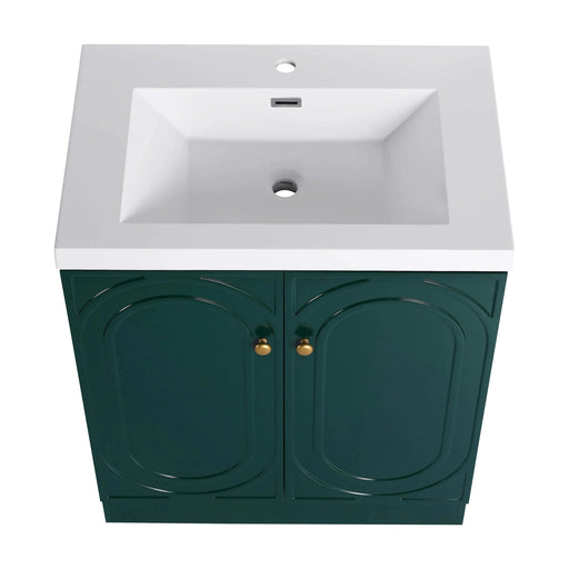 Contemporary 30' Freestanding Bathroom Vanity with White Resin Sink & Soft-Close Cabinet Doors, Dark Green Plywood Default -DTYStore