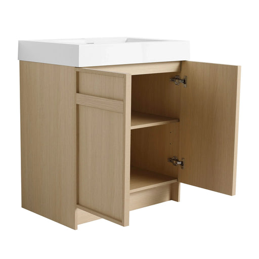 Contemporary 30' Freestanding Bathroom Vanity with White Resin Sink & Soft-Close Cabinet Doors in Oak Finish Default -DTYStore