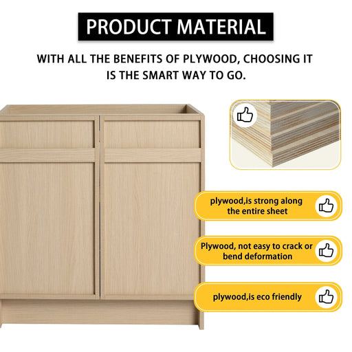 Contemporary 30' Freestanding Bathroom Vanity with White Resin Sink & Soft-Close Cabinet Doors in Oak Finish Default -DTYStore