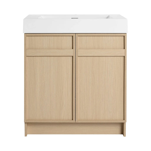 Contemporary 30' Freestanding Bathroom Vanity with White Resin Sink & Soft-Close Cabinet Doors in Oak Finish Default -DTYStore