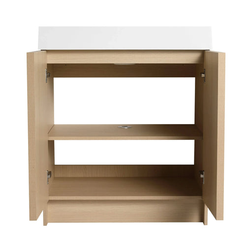 Contemporary 30' Freestanding Bathroom Vanity with White Resin Sink & Soft-Close Cabinet Doors in Oak Finish Default -DTYStore