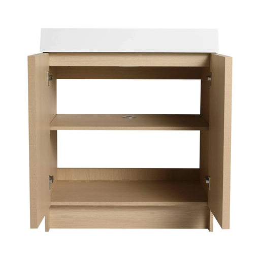 Contemporary 30' Freestanding Bathroom Vanity with White Resin Sink & Soft-Close Cabinet Doors in Oak Finish Default -DTYStore