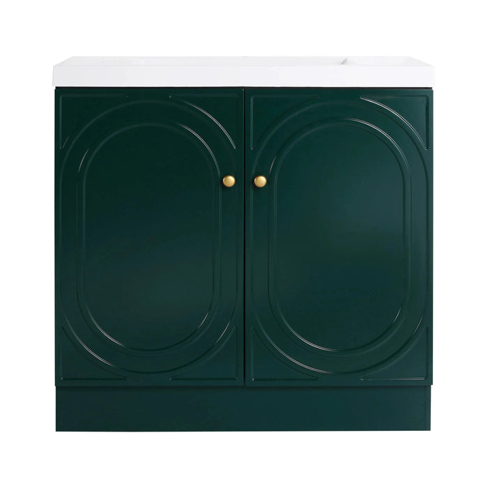 Contemporary 36' Freestanding Bathroom Vanity with White Resin Sink & Soft-Close Cabinet Doors, Dark Green Plywood Default -DTYStore