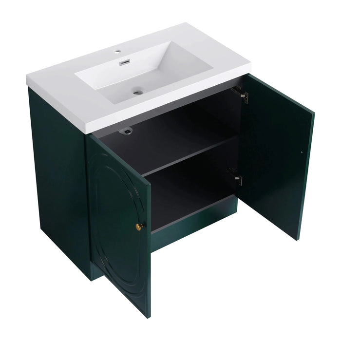 Contemporary 36' Freestanding Bathroom Vanity with White Resin Sink & Soft-Close Cabinet Doors, Dark Green Plywood Default -DTYStore