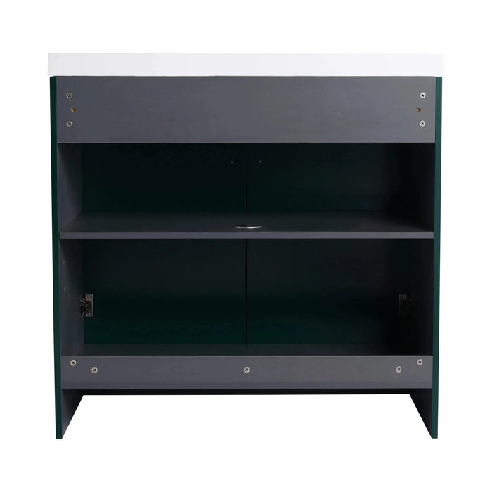 Contemporary 36' Freestanding Bathroom Vanity with White Resin Sink & Soft-Close Cabinet Doors, Dark Green Plywood Default -DTYStore