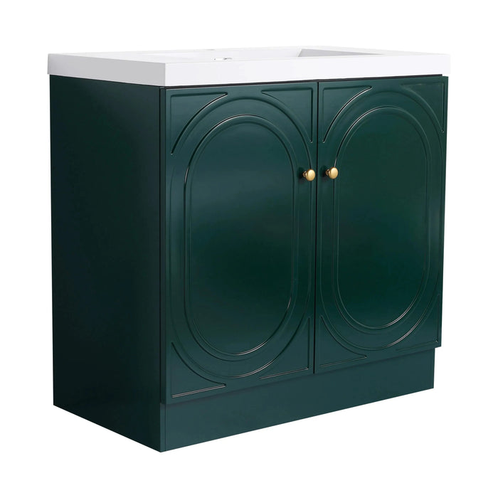 Contemporary 36' Freestanding Bathroom Vanity with White Resin Sink & Soft-Close Cabinet Doors, Dark Green Plywood Default -DTYStore
