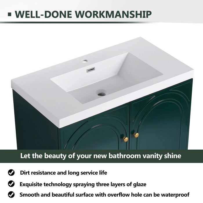 Contemporary 36' Freestanding Bathroom Vanity with White Resin Sink & Soft-Close Cabinet Doors, Dark Green Plywood Default -DTYStore